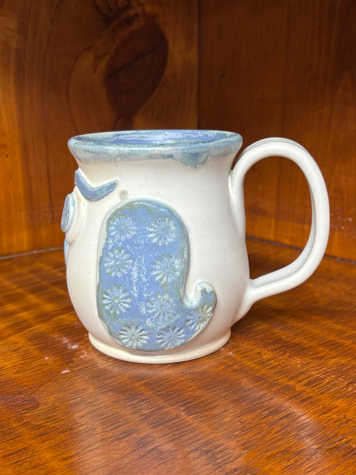 Capri blue owl mug